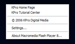 [showing the custom Flash context menu on KProDigital.com]